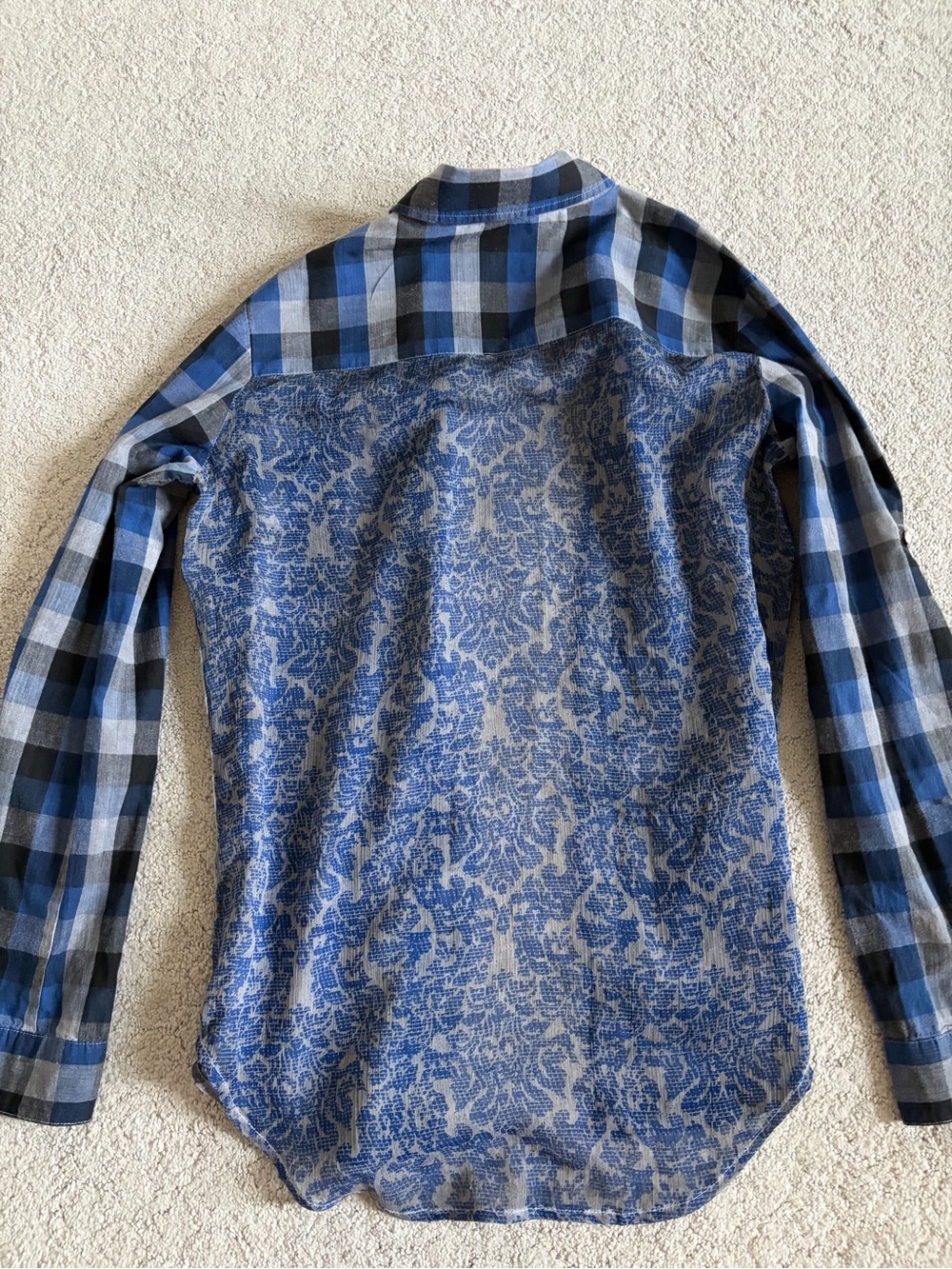 White Crow Blue Plaid Button-Down Shirt S - Picture 11 of 11